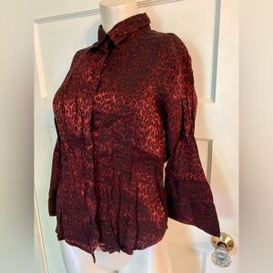 🐆Vintage 1990s Kathie Lee Gifford Collection Ruby Red Cheetah Print Blouse, sz S